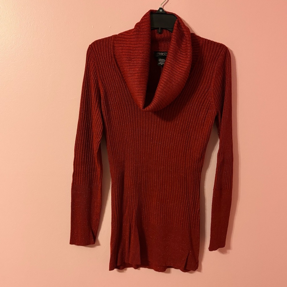 Hooked Up by IOT Red Metallic Cowl Neck Sweater